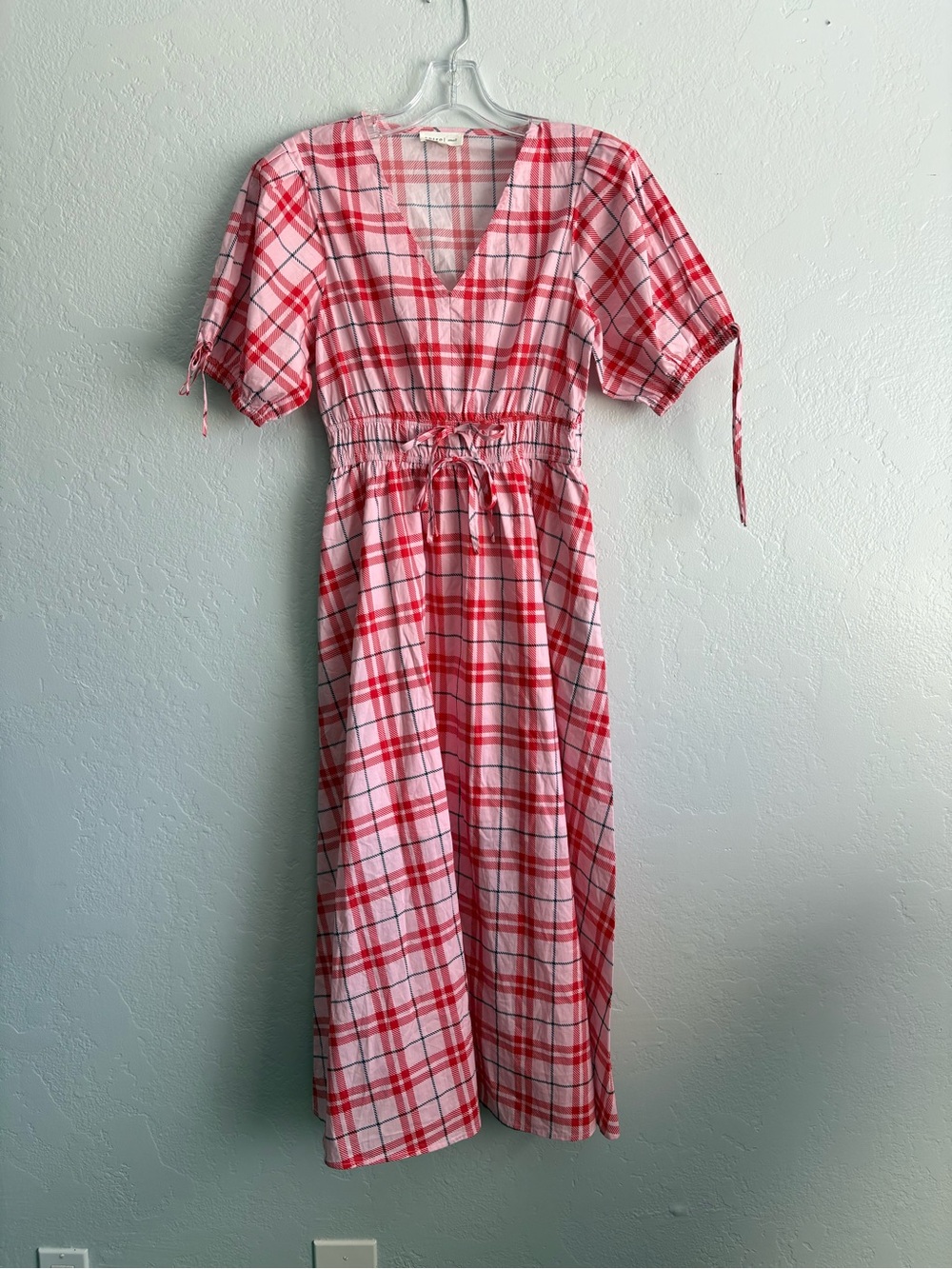 ❤️NEW entro Women's Pink Red Plaid V-Neck Midi Dress